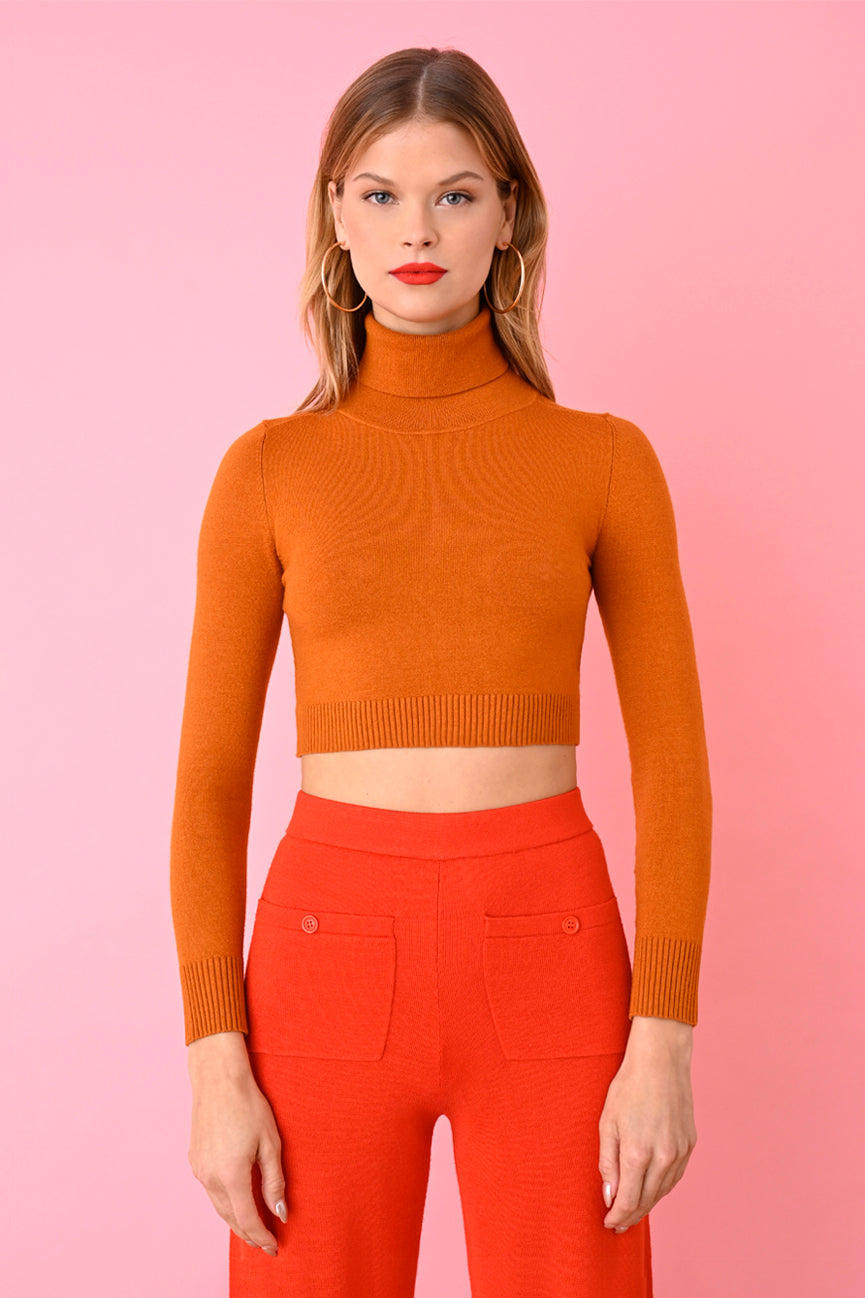 Caramel EcoMerino Long Sleeve Crop Turtleneck - Main Image