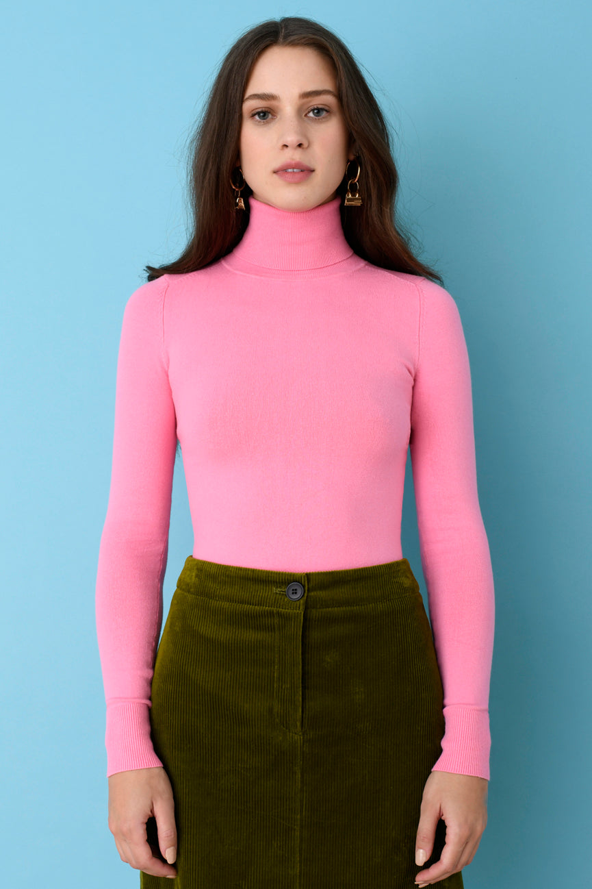 Pink Turtle Neck Tops Panhandle Slim Womens Pink Turtleneck Top
