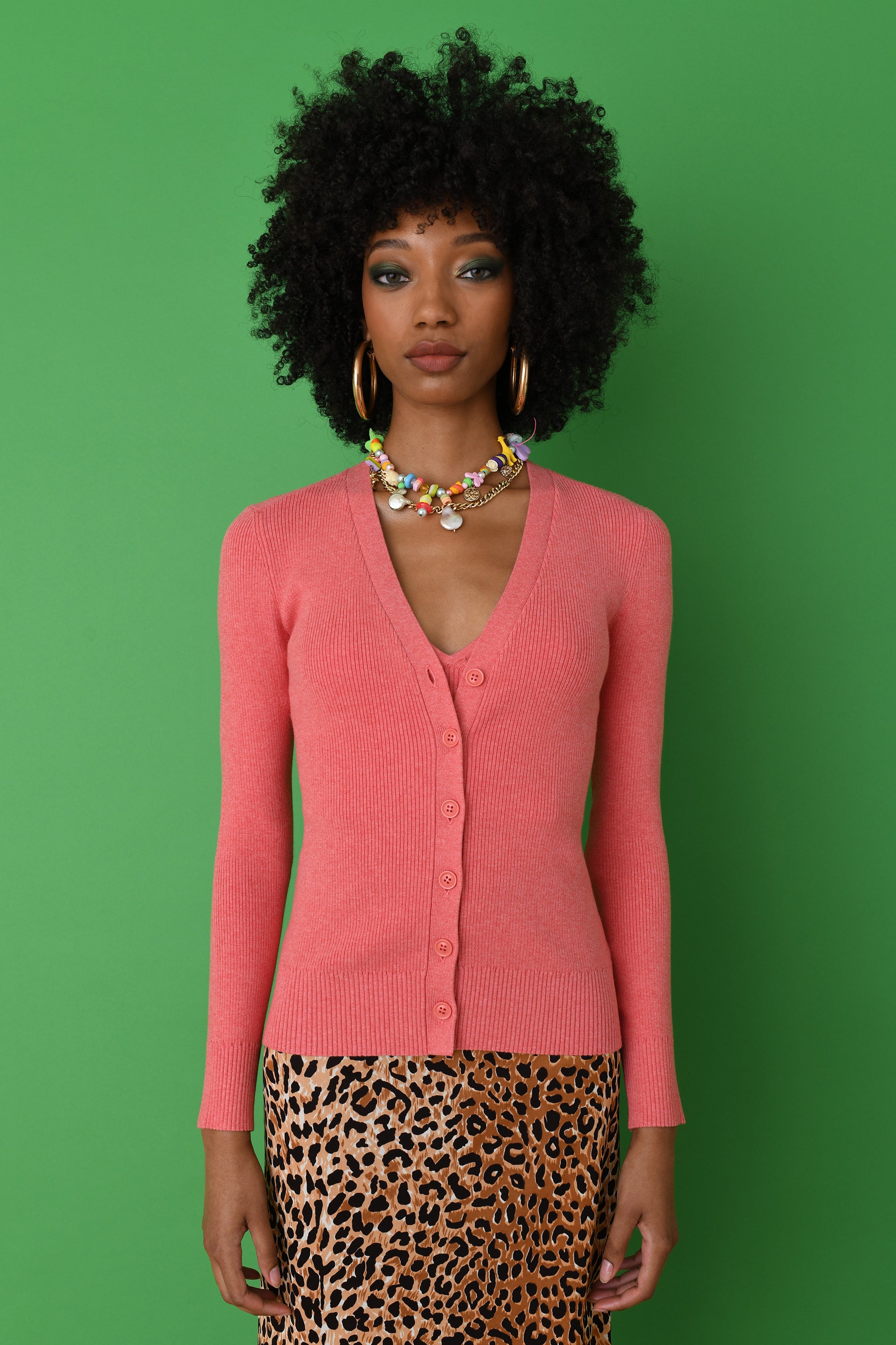 JoosTricot Rosanna Pink Ribbed Fitted Cardigan