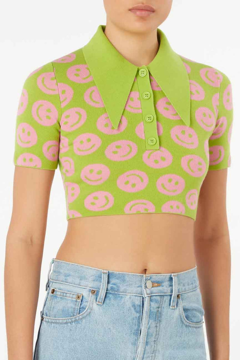 JoosTricot Pear/Taffy Smiley Crop Polo