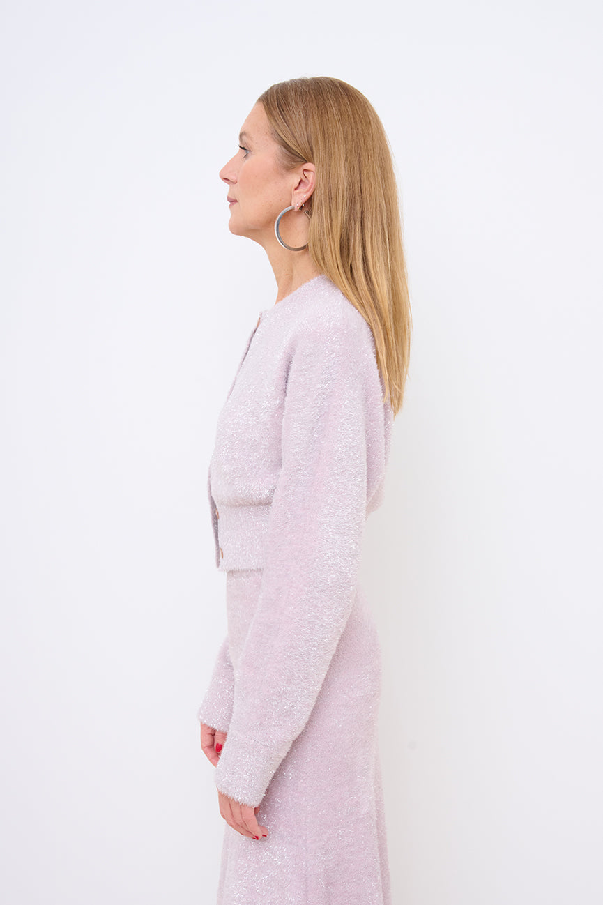 Mauve Tinsel Long Sleeve Cardigan