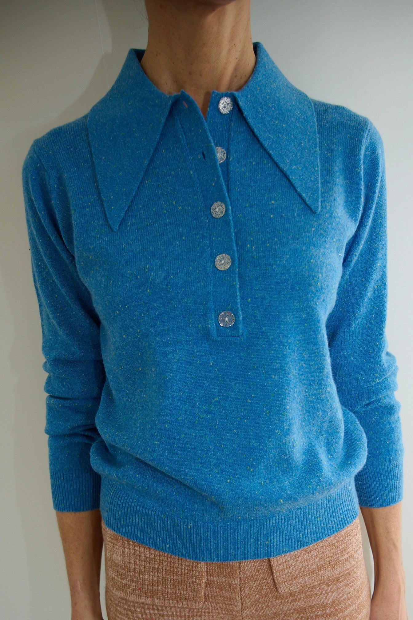 Ocean Blue Cashmere Polo Sweater