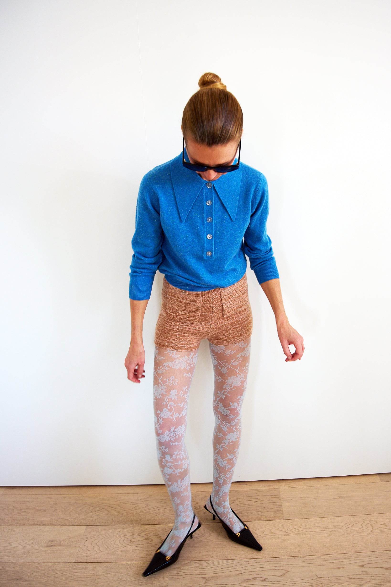 Ocean Blue Cashmere Polo Sweater