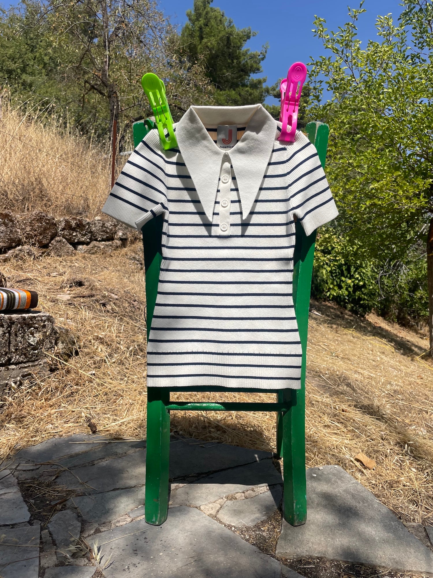 Marine Stripe Peachskin Rib Polo Top