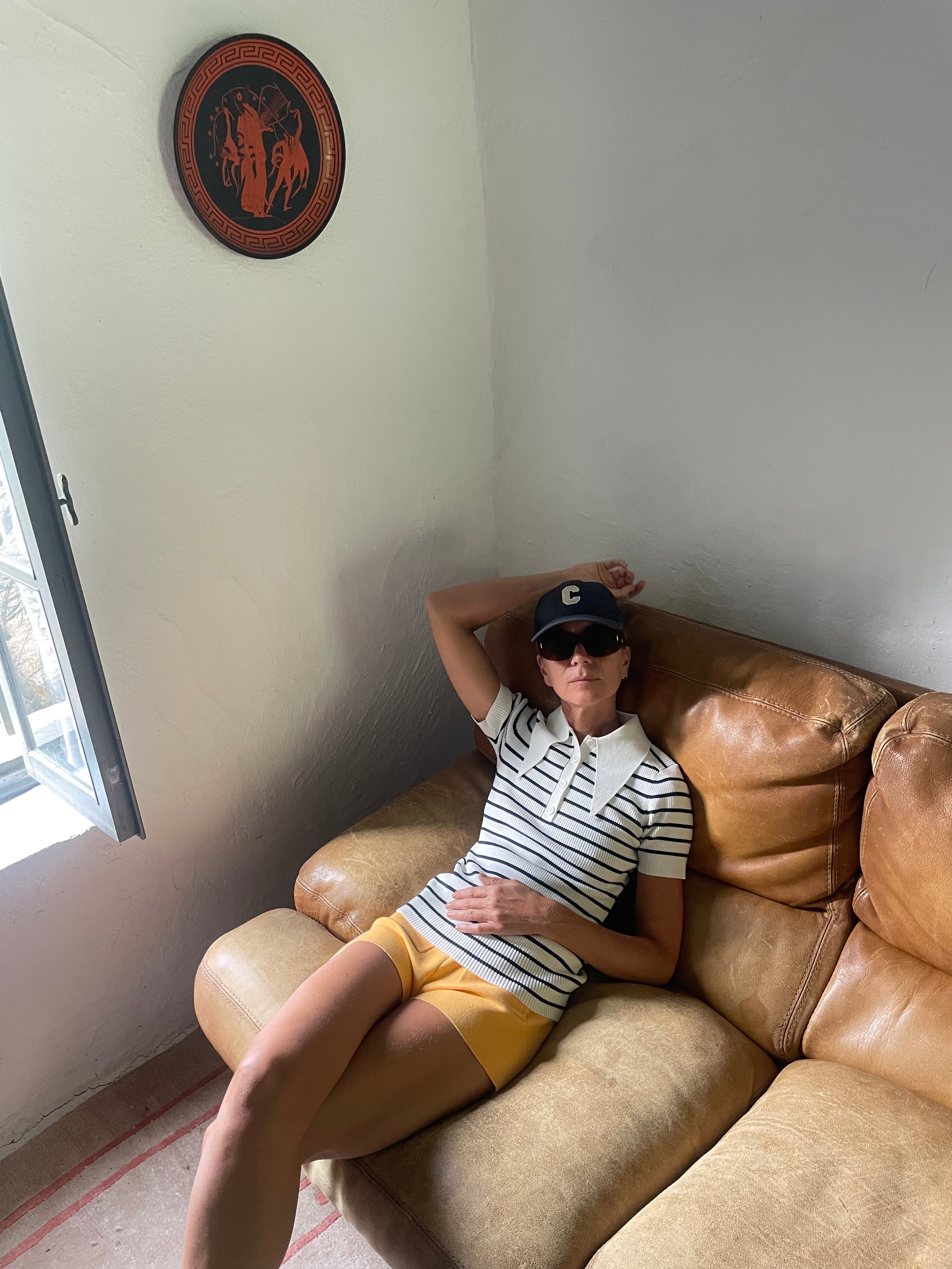Marine Stripe Peachskin Rib Polo Top