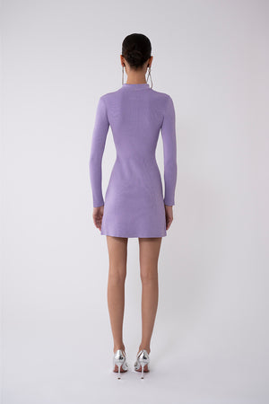 Violet Lurex Long Sleeve Mini Flared Polo Dress