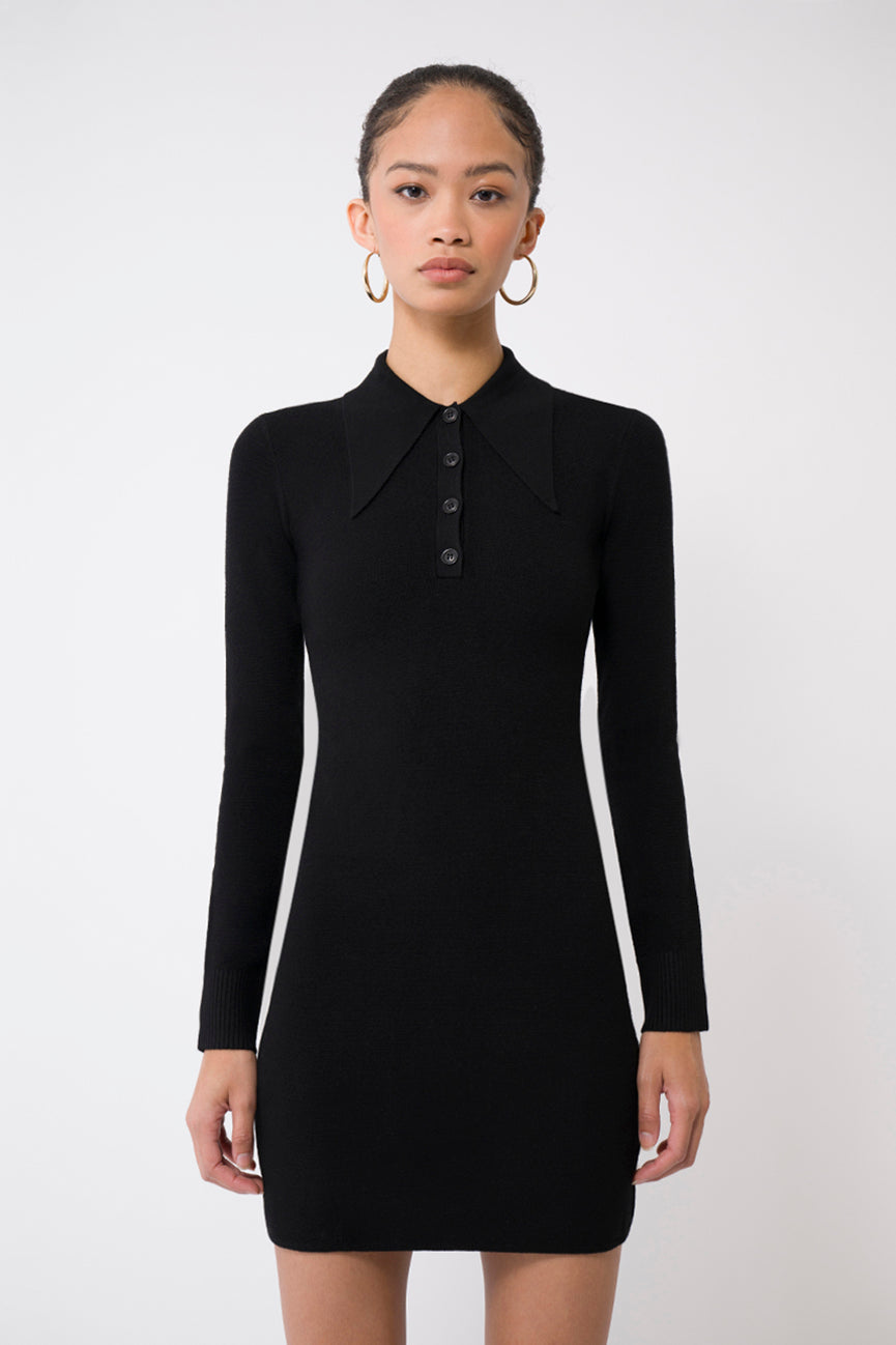 Black EcoMerino Long Sleeve Mini Polo Dress, XL / Black Black EcoMerino Long Sleeve Mini Polo Dress, XL / Black
