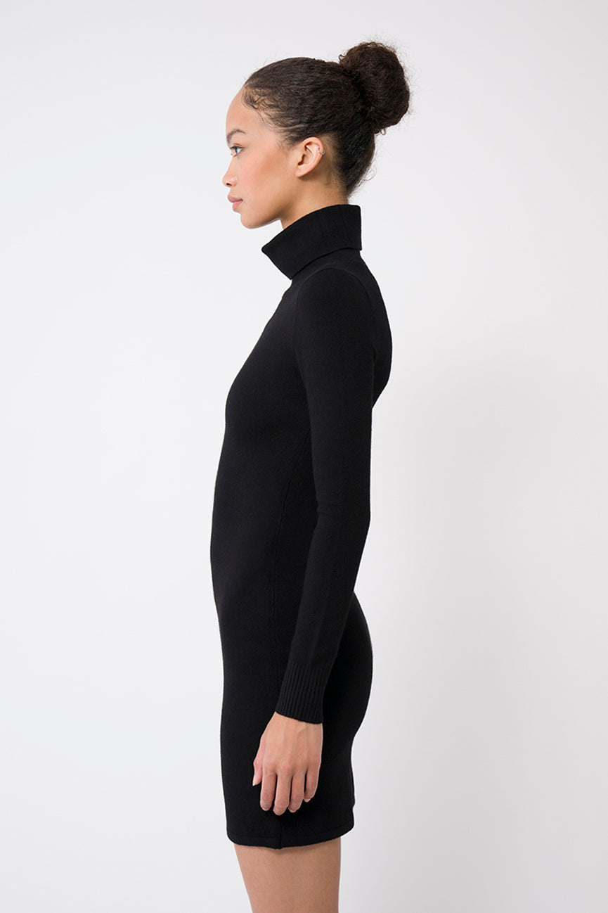 Black EcoMerino Long Sleeve Turtleneck Mini Dress