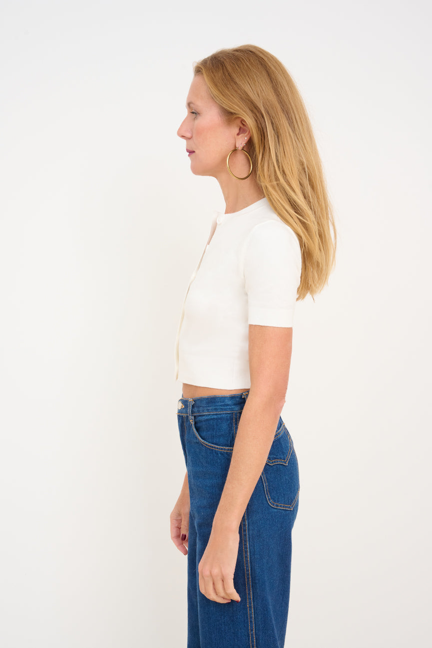 Ice Water Peachskin Short Sleeve Crop Cardigan