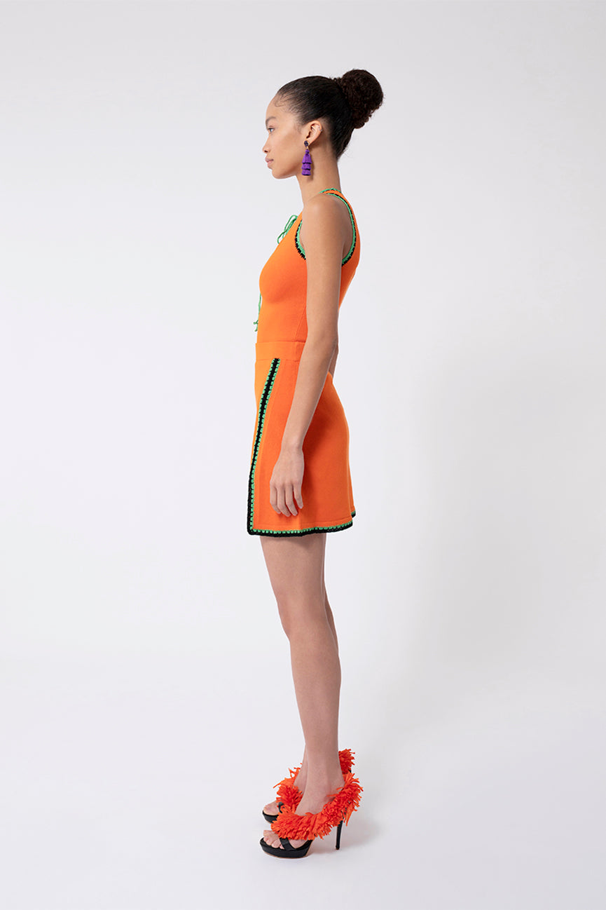 orange raffia dress Orange Fringed faux raffia-trimmed ribbed stretch-knit midi dress | AJE