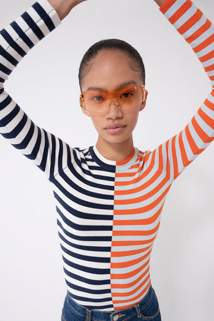 Duo Striped Gloss Long Sleeve Crew Neck