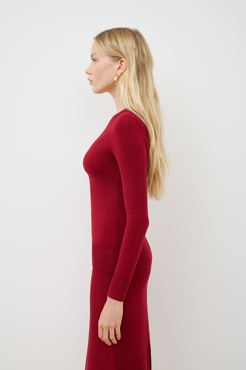Cherry Peachskin Long Sleeve Crew Neck