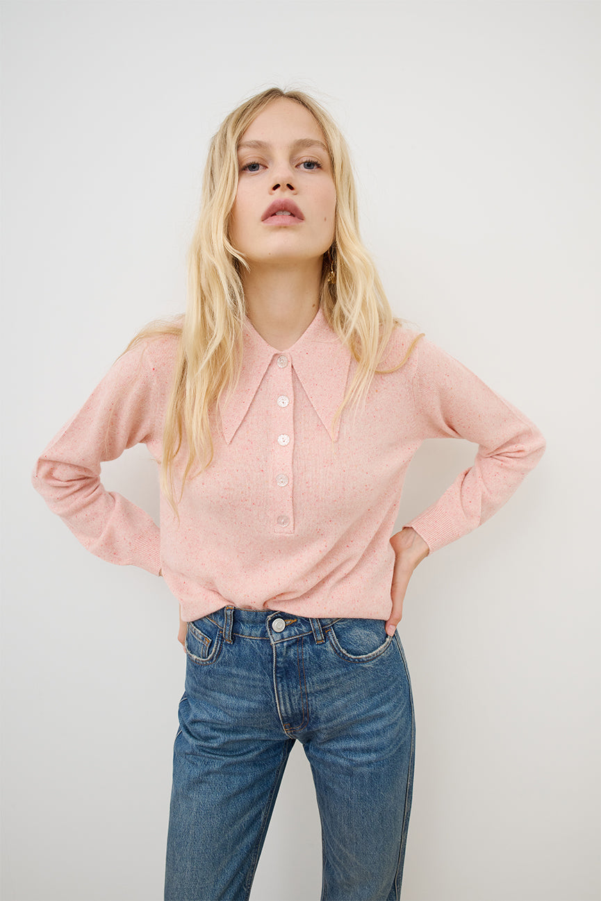 Apricot Cashmere Polo Sweater