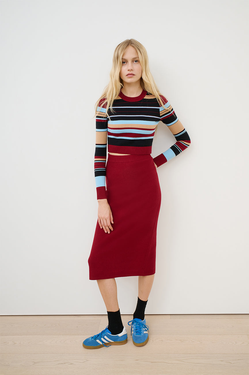 Multi Stripe Peachskin Long Sleeve Crop Crew