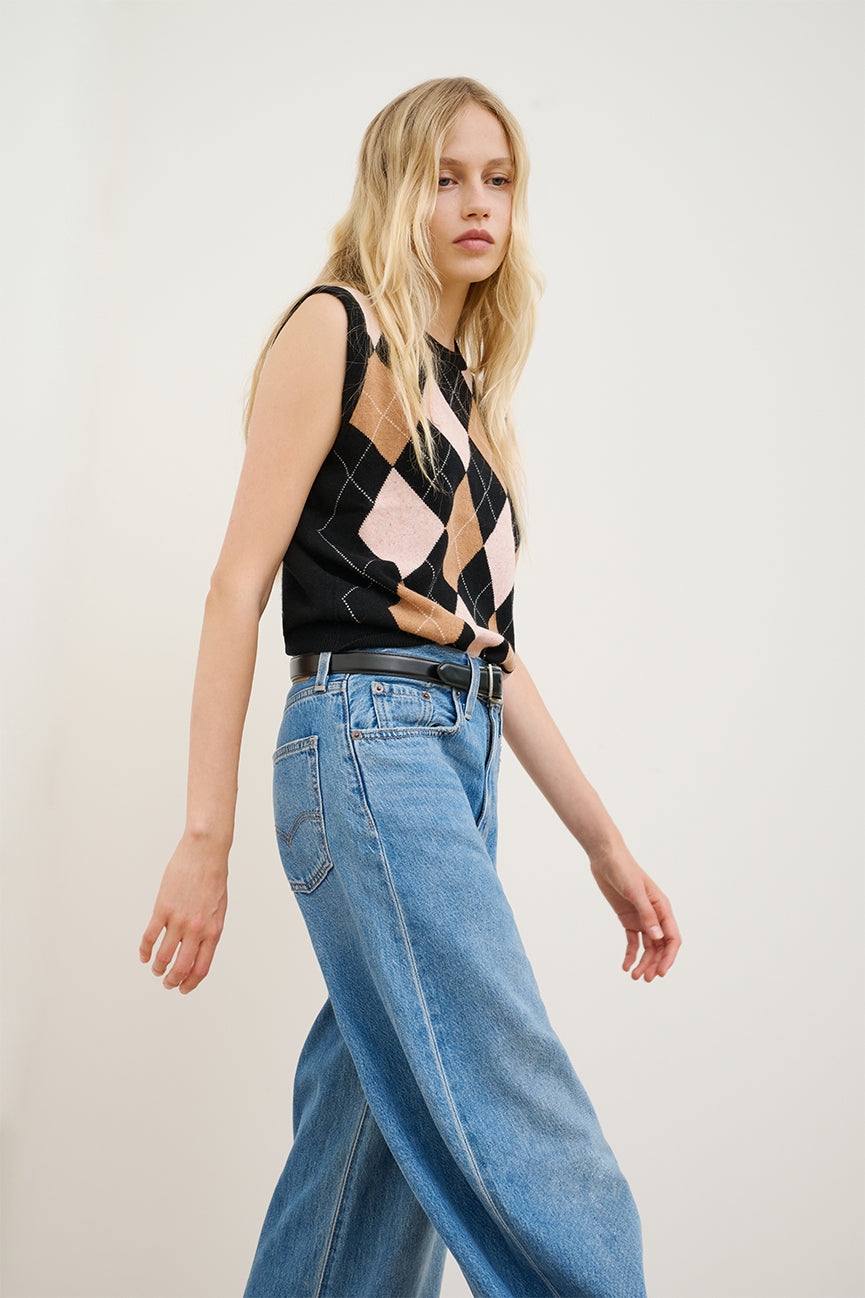 Black Cashmere Argyle Vest