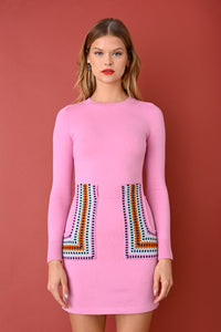 Pink EcoMerino Mini Skirt with Striped Pockets