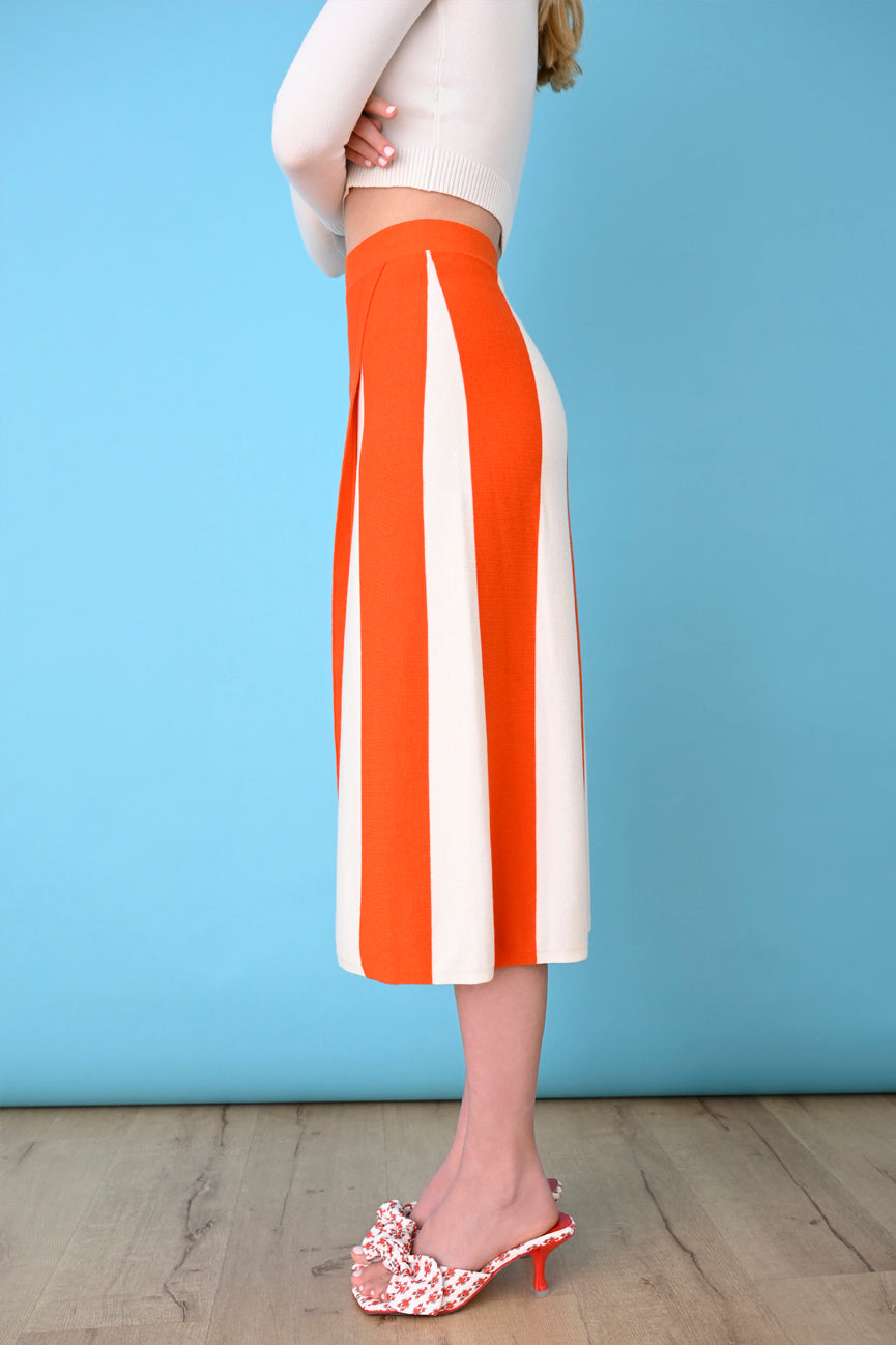 Ferrari/White Stripe Gloss Wrap Midi Skirt