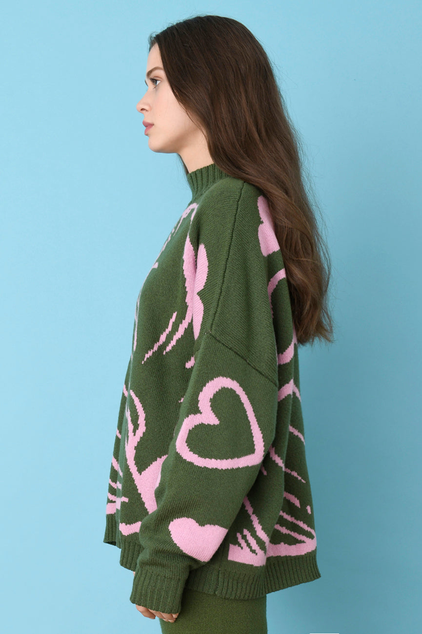 JoosTricot Army Green / Pink Unisex Reversible Walrus Mock Neck