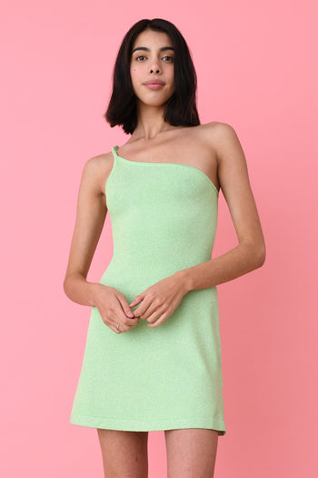 Mint Lurex Asymmetric Mini Dress