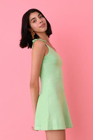 Mint Lurex Asymmetric Mini Dress