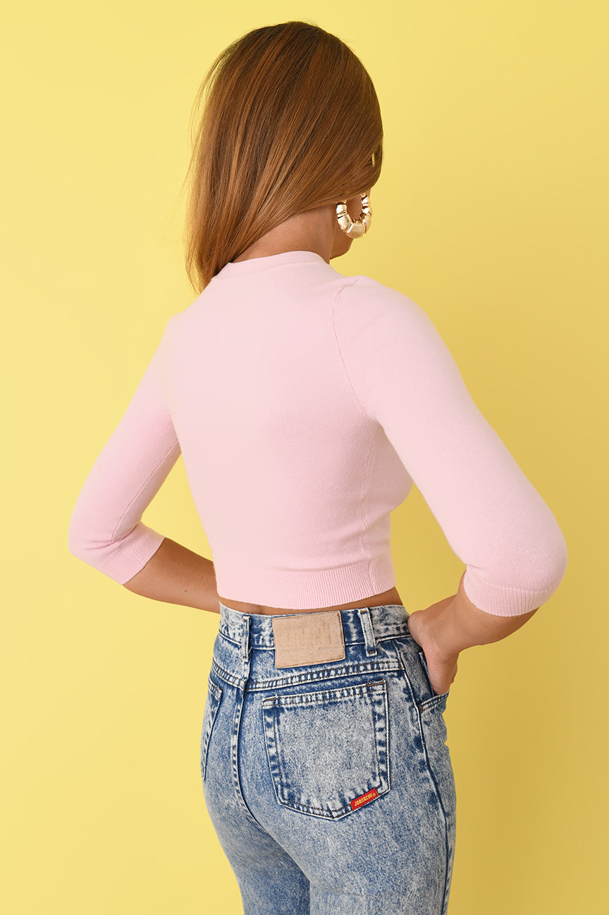 Rose Peachskin 3/4 Sleeve Crop Top