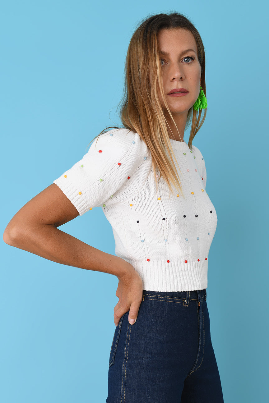 Tutti Frutti Beaded Cotton Crop Crew