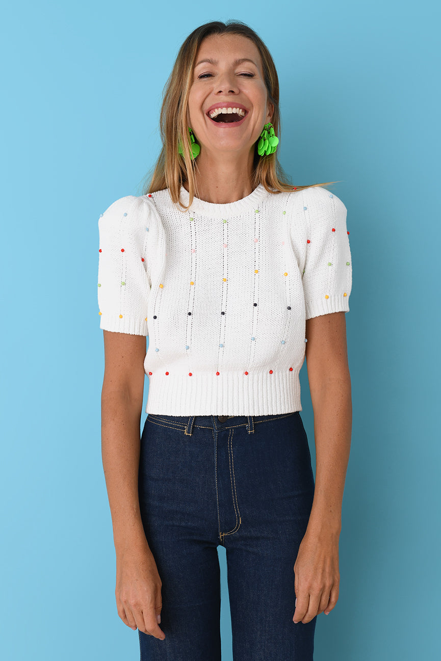 Tutti Frutti Beaded Cotton Crop Crew