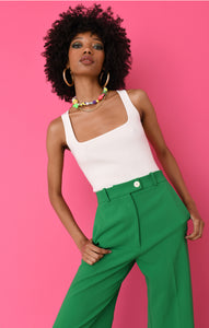 JoosTricot Surf White Ribbed Square Tank Top