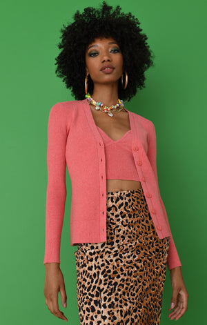 JoosTricot Rosanna Pink Ribbed Fitted Cardigan