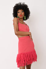 Bubblegum Linen Fringe Mini Skirt