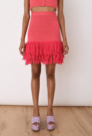 Bubblegum Linen Fringe Mini Skirt