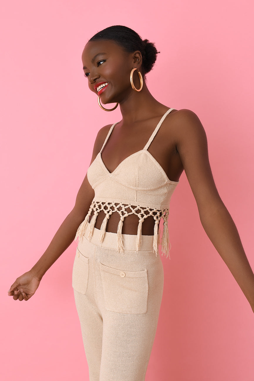 Sandstone Linen Tassel Bralet