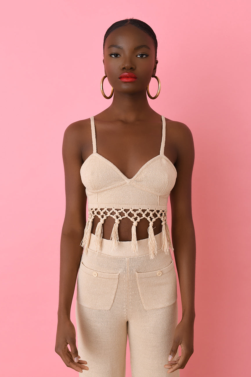 Sandstone Linen Tassel Bralet