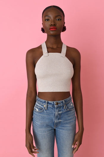 Silver Sand Ribbed Criss Cross Camisole