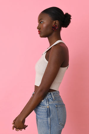 Silver Sand Ribbed Criss Cross Camisole