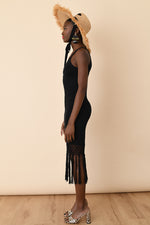 Jet Linen Tassel Midi Dress