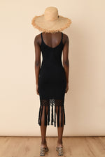 Jet Linen Tassel Midi Dress