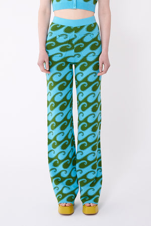Aqua/Palm Waves Peachskin Fancy Pants