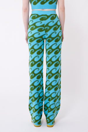 Aqua/Palm Waves Peachskin Fancy Pants