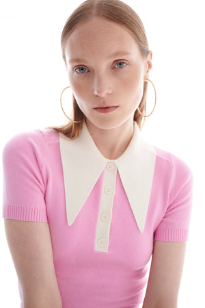 JoosTricot Sweet Pink / Ice Water Peachskin Short Sleeve Polo Top