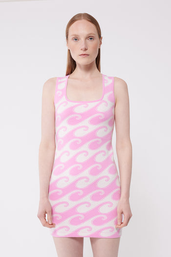 White/Pink Waves Peachskin Mini Tank Dress