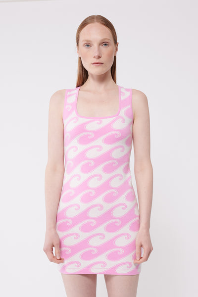 JoosTricot White/Pink Waves Peachskin Mini Tank Dress