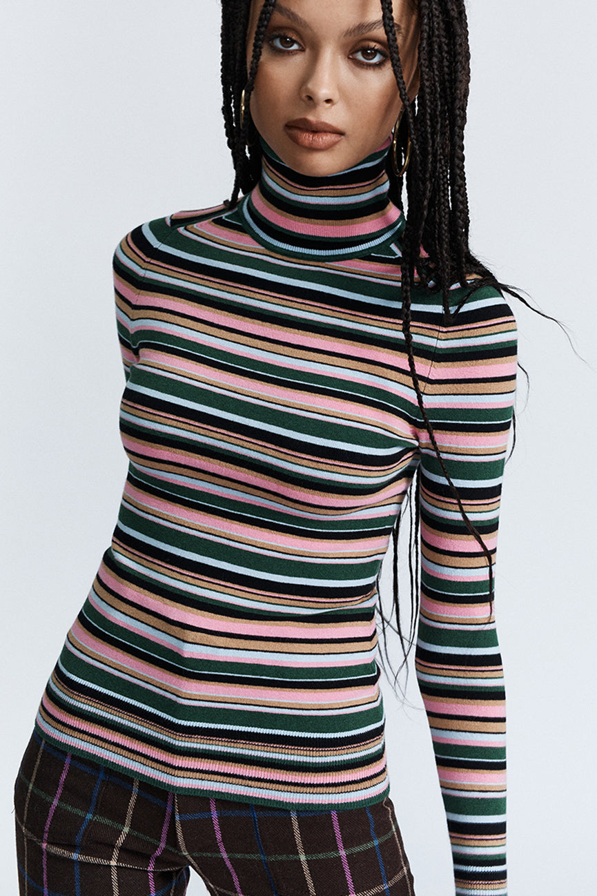 Multi Stripe Peachskin Turtleneck
