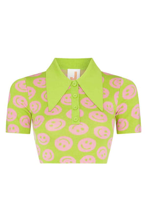 JoosTricot Pear/Taffy Smiley Crop Polo