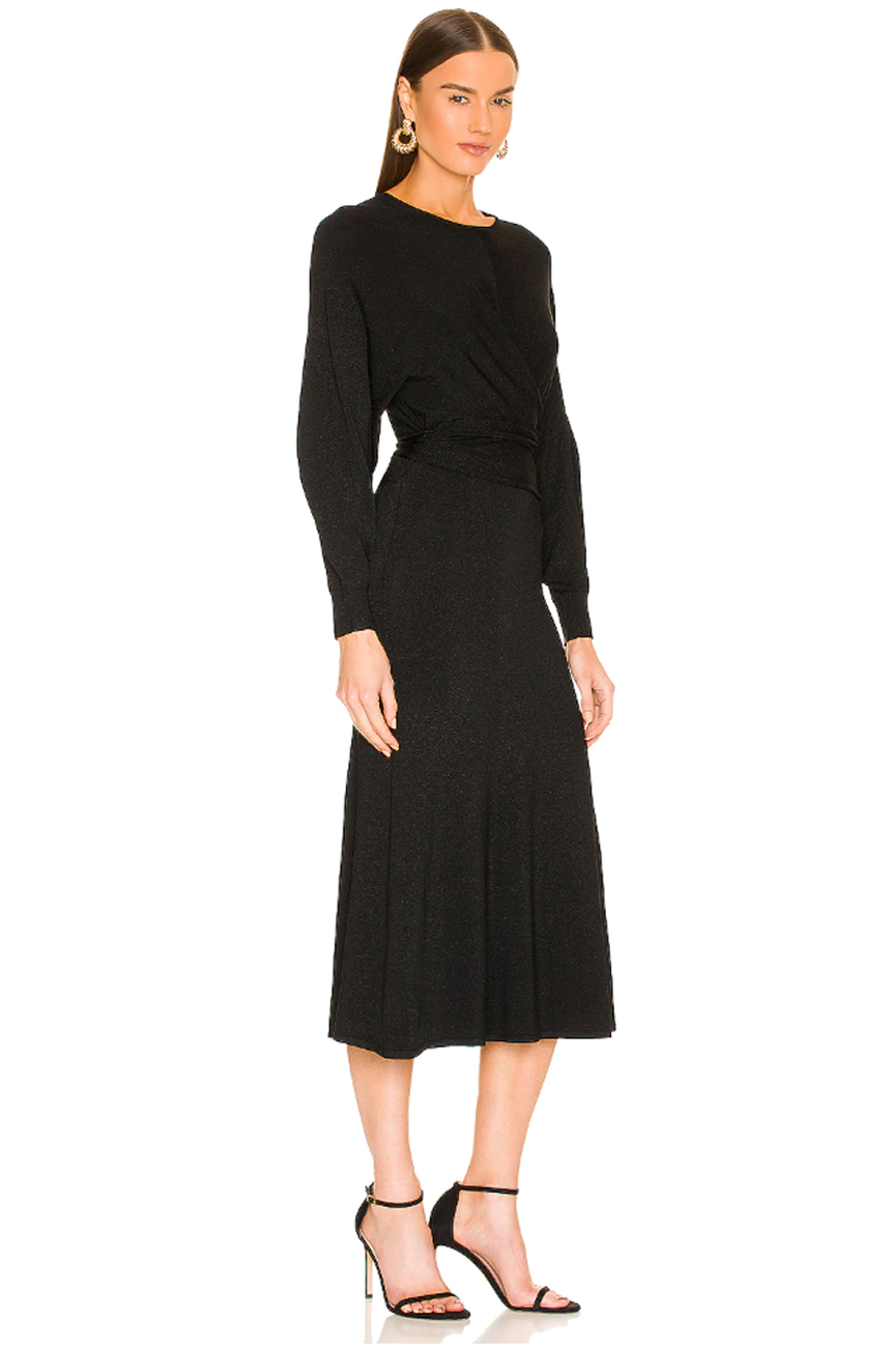 Black Lurex Ballet Wrap Midi Dress