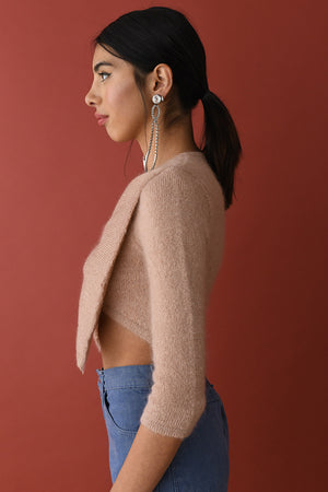 Dewy Pink Mohair Bow Top with Swarovski Crystals