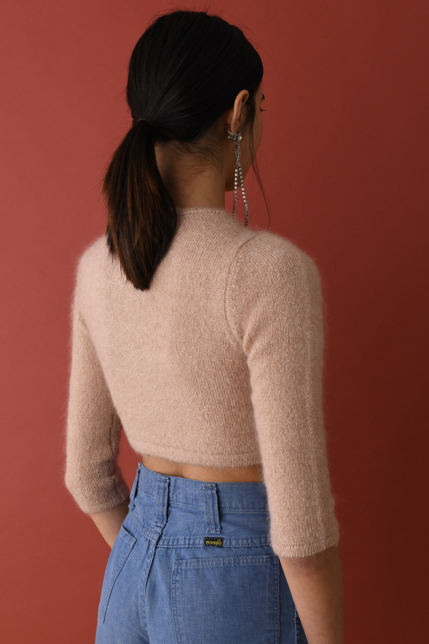 Dewy Pink Mohair Bow Top with Swarovski Crystals