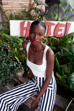 JoosTricot Surf White Ribbed Square Tank Top