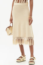 Sandstone Linen Tassel Midi Skirt