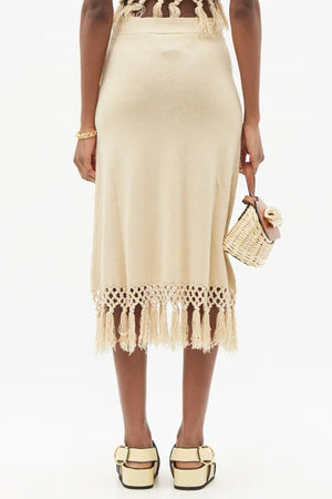 Sandstone Linen Tassel Midi Skirt